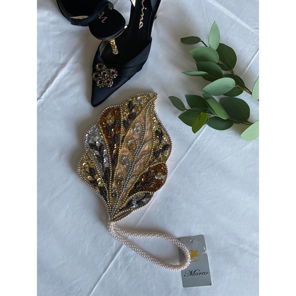 Evening Bag Beaded Leaf by Marco Wristlet GORGEOUS NEW - Picture 6 of 6